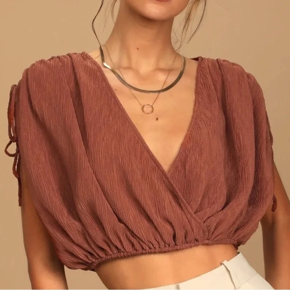 Lulus Wrap Tie Shoulder Crop Top Blouse Rustic Festival Concert Summer Gauzy - Picture 1 of 12